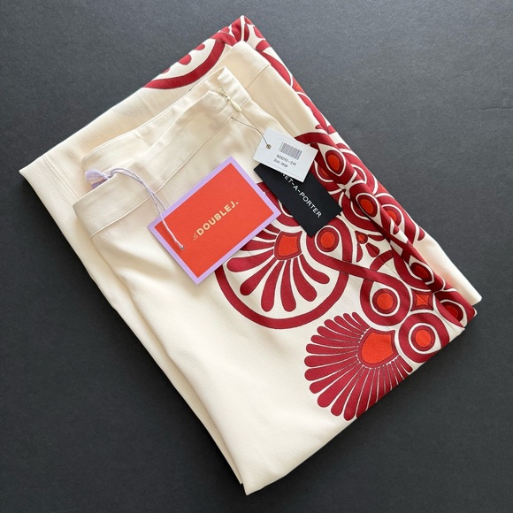 La DoubleJ Medallion Placée Stretch Pants Cream Envers Satin Sz L NWT - Picture 4 of 12